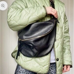 Euro Black Leather Extra Large Bumbag